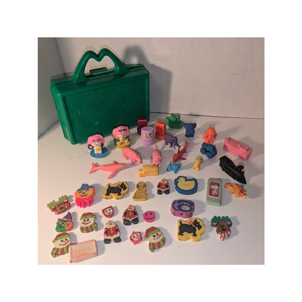 Vintage 1980's 90's Pencil Erasers, Toppers, Stamps Diener Hallmark Rare